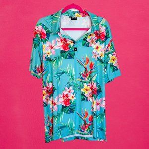 Bad Birdie Tropical Golf Polo Men's XL Floral Dry-Fit Polo Summer Hawaiian Beach